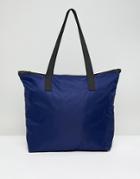 Asos Design Zip Top Tote Bag In Navy - Navy