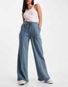 Asos Design Super Wide Leg Sweatpants With Pintuck Detail In Sea Gray-grey