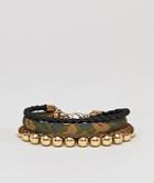 Asos Design Camouflage Bracelet Pack With Beads In Khaki - Green