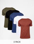 Asos Muscle T-shirt With Crew Neck 5 Pack Save 20%