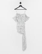 In The Style X Jac Jossa Cowl Front Draped Shoulder Mini Dress With Train In Polka Dot Print-multi