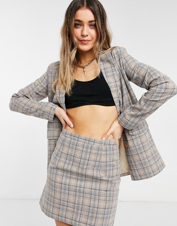 Heartbreak Slouchy Boyfriend Blazer In Mustard Plaid-multi