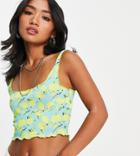 Topshop Petite Lemon Print Mesh Tank Top-multi