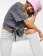 Asos Design T-shirt With Knot Detail In Wash-grey