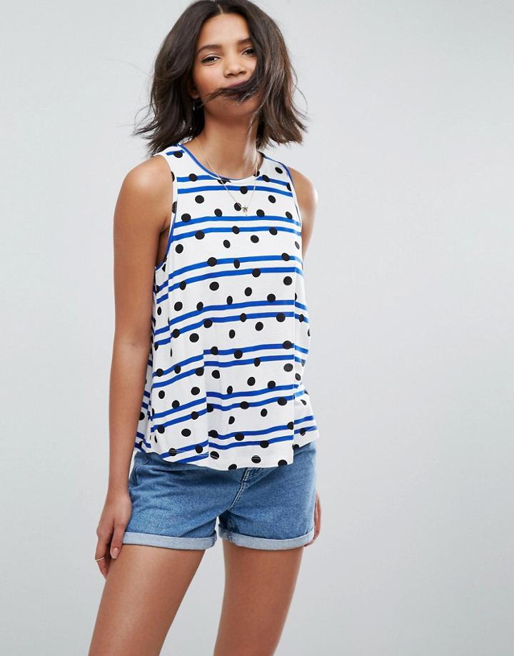 Asos Sleeveless Top In Spot And Stripe Print - White