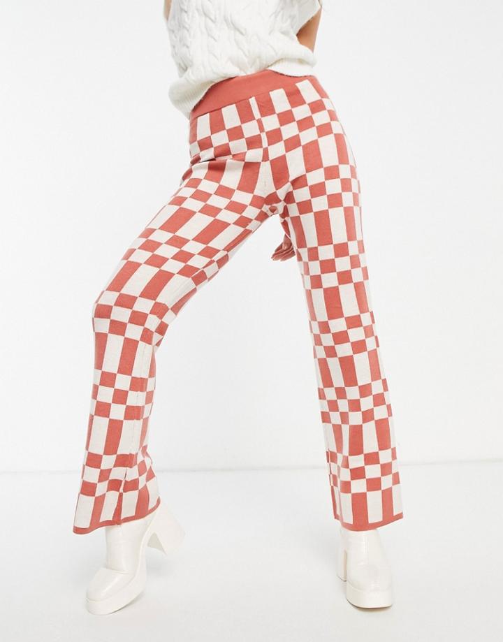 Annorlunda High Waist Flared Pants In Pink Check - Part Of A Set-multi
