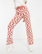 Annorlunda High Waist Flared Pants In Pink Check - Part Of A Set-multi