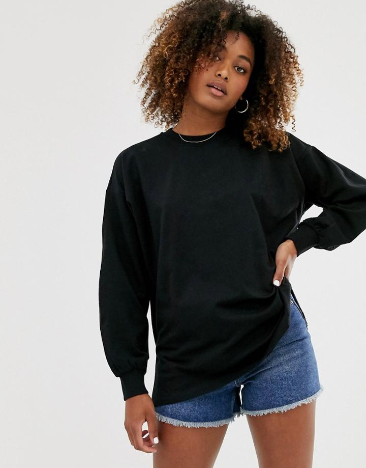 Asos Design Super Oversized Lightweight Sweat With Side Splits In Black