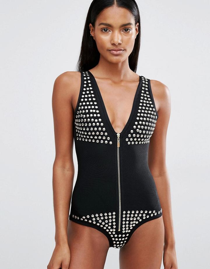 Luxe Lane Bandage Studded Swimsuit - Black