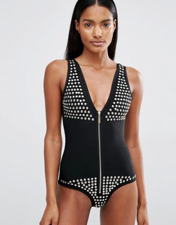 Luxe Lane Bandage Studded Swimsuit - Black