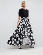 Asos White Stripe And Spot Full Maxi Skirt - Multi