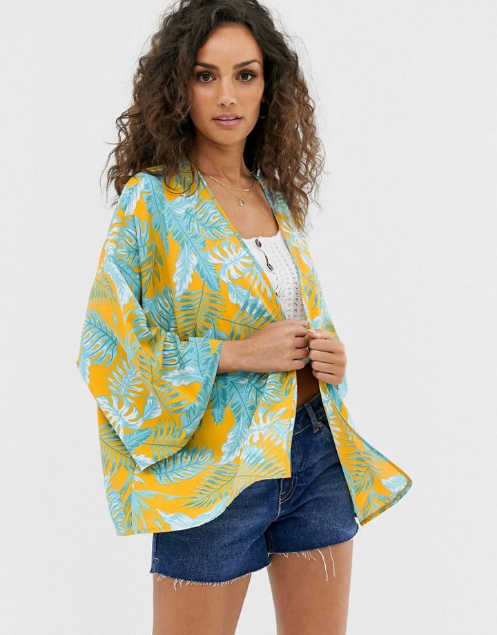 Asos Design Palm Print Kimono-multi