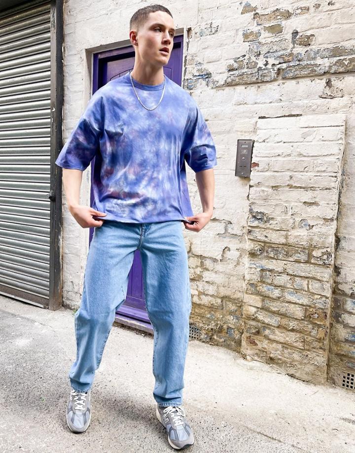 Asos Design Oversized T-shirt In Blue Tie Dye-purple
