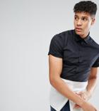 Asos Tall Skinny Fit Cut And Sew Shirt With Black Panel - Black