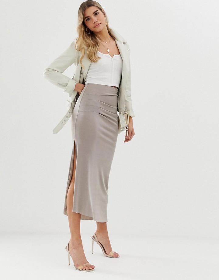 Asos Design Slinky Tuck Side Maxi Skirt - Pink