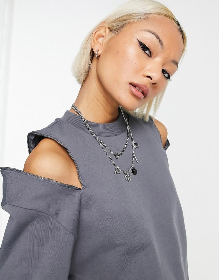 Urban Revivo Zip Detail Oversized Sweatshirt In Gray