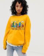Daisy Street Oversized Sweatshirt With New York City Vintage Graphic - Yellow