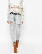 Only Coral Low Rise Bleached Skinny Jeans With Distressing - Blue