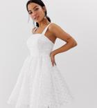 Dolly & Delicious Petite Square Neck Textured Mini Prom Dress In White - Orange