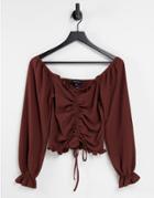 New Look Ruched Front Top In Light Brown