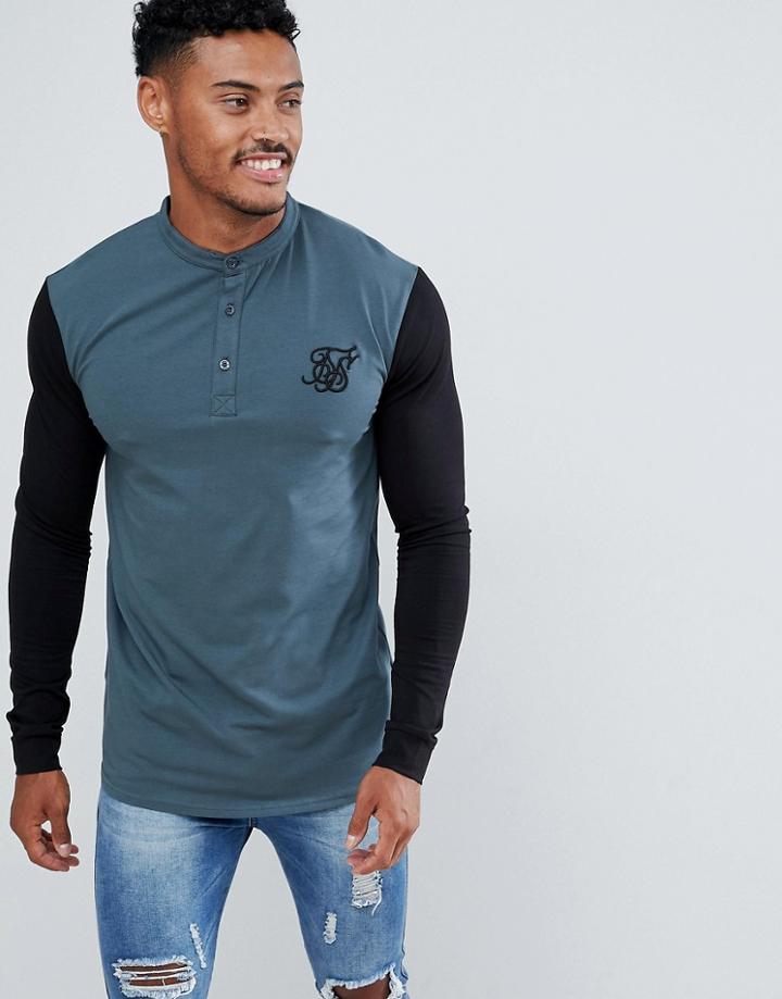Siksilk Long Sleeve T-shirt In Green With Contrast Sleeves - Green