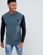 Siksilk Long Sleeve T-shirt In Green With Contrast Sleeves - Green
