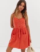 Miss Selfridge Cami Mini Sundress With Belt In Orange