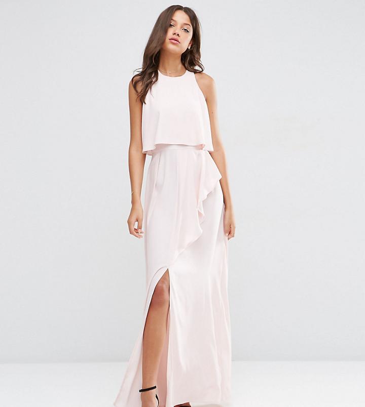 Asos Tall Crop Top Ruffle Split Maxi Dress - Pink