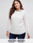 Koko Plus Top With Embellished Collar - Cream