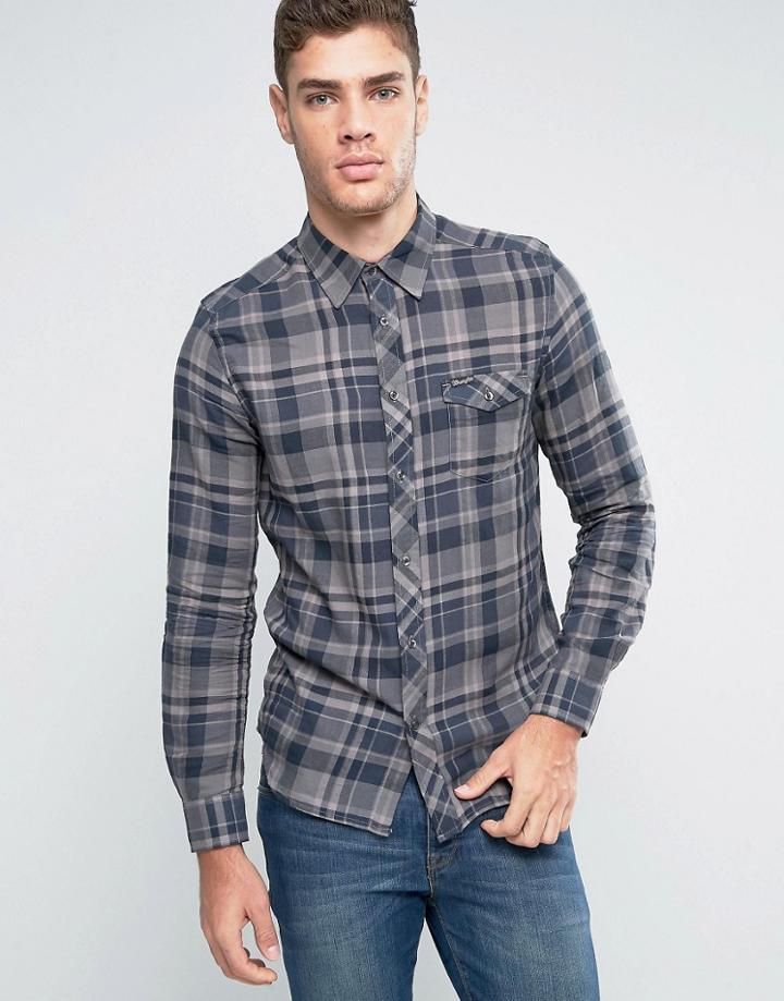 Wrangler Slim Fit Western Check Shirt Castle Rock - Gray