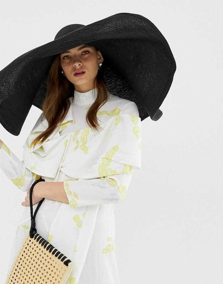 Asos Design Oversize Turn Back Brim Straw Hat - Black