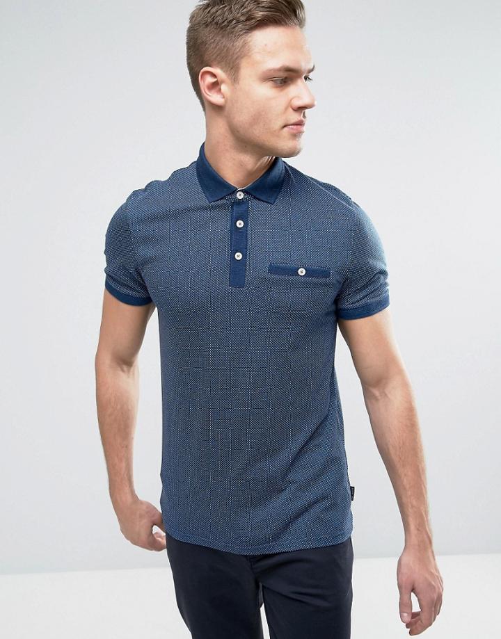Ted Baker Pin Dot Polo With Pocket - Blue