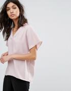 Selected Woven V-neck Top - Pink