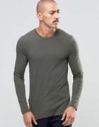 Asos Extreme Muscle Long Sleeve T-shirt With Crew Neck In Khaki - Khaki