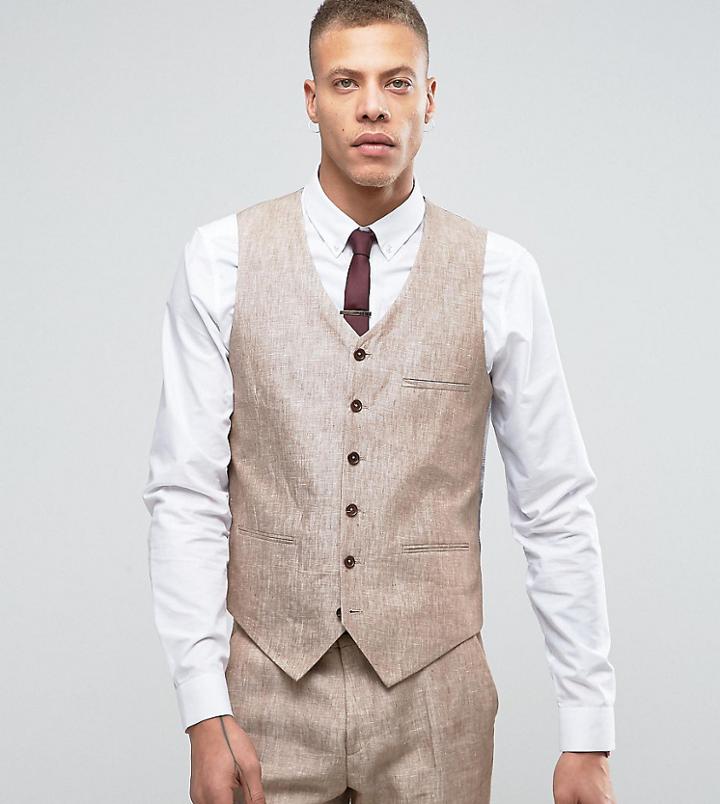 Heart & Dagger Skinny Suit Vests In Linen-beige