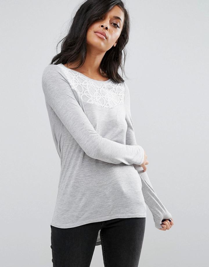 Vero Moda Drapey Cowl Hem Shirt With Lace Yoke - Multi