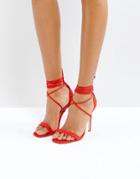 Missguided Lace Up Barely There Heeled Sandals - Red