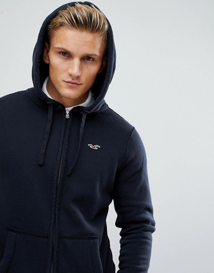Hollister Icon Logo Full Zip Hoodie In Black - Black