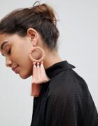 Asos Statement Beaded Hoop And Tassel Earring - Pink