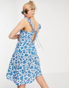 New Look Mini Cheesecloth Sun Dress In Blue Floral Print-blues