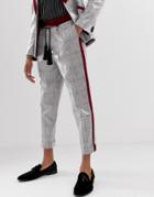 Asos Edition Tapered Suit Pants In Gray Sequin Check With Rope Tassel Belt - Brown