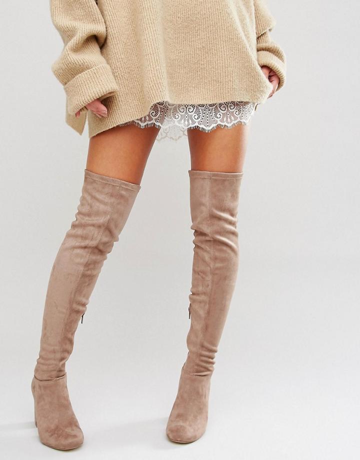 Miss Kg Vegas Heeled Over The Knee Boots - Beige