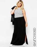 Asos Curve Maxi Skirt With Button Side - Black