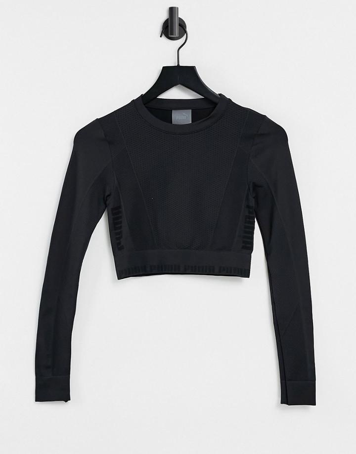 Puma Training Evoknit Seamless Long Sleeve Crop Top In Black