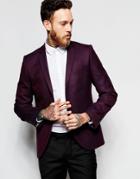 Heart & Dagger Tweed Blazer In Skinny Fit - Burgundy