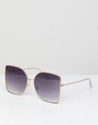 Asos Metal Oversized Square Sunglasses With Pearl Nose Bridge - Gold