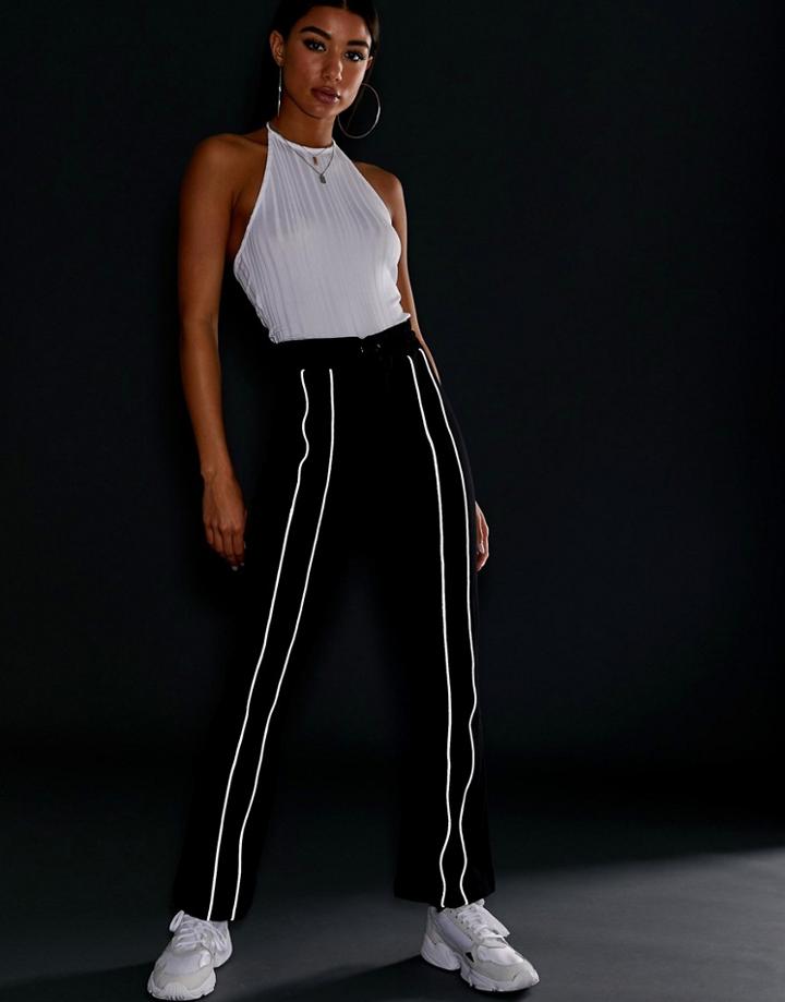 Asos Design Sporty Piped Flare Pants With Reflective Tape - Black