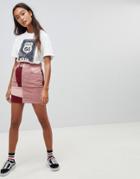 Pull & Bear Color Block Cord Skirt - Pink