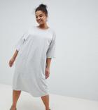Asos Design Curve Boyfriend T-shirt Dress With Pocket - Gray