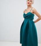 Asos Design Petite Cami Bow Crop Top Prom Dress - Green